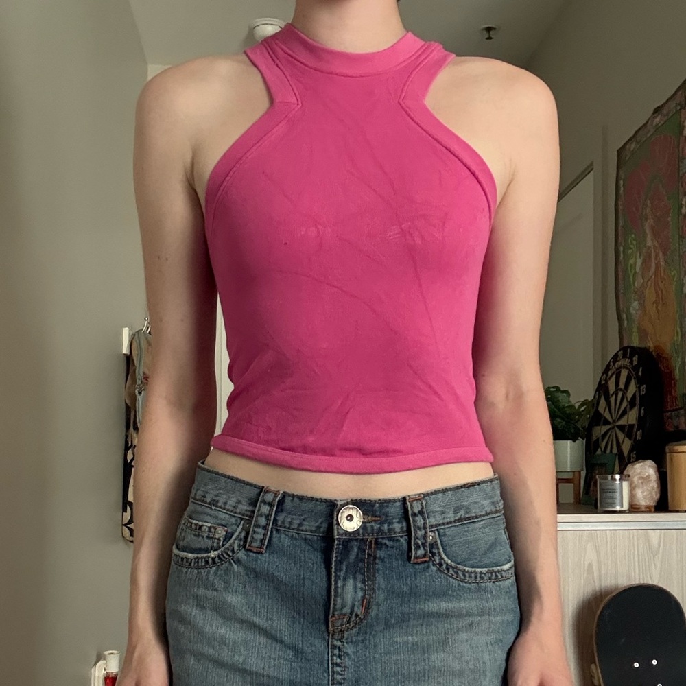 Pink Halter Top with Zigzag Neckline